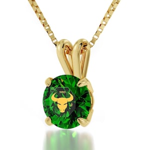 Sale! Gold Plated Silver Zodiac Pendant Taurus Necklace Inscribed in 24k Gold, 18&quot; Gold Plated Silver Chain, Astronomy Jewelry Gifts for Her