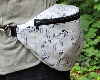 Fanny pack, bum bag, waist bag  for Greyhound, Whippet, Italian Greyhound, Galgo Lovers, funny cartoon