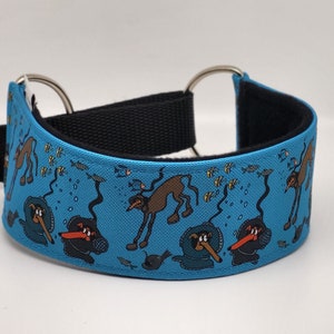 Comfortable, soft, cosy,  martingale dog collar. Whippet collar, greyhound collar, sighthound collar, cartoon