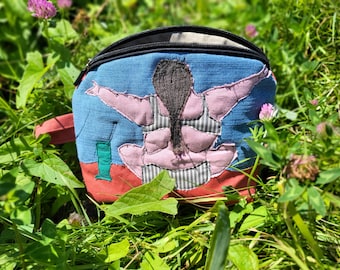 Hand Embroidered Cosmetic Bag Beach Body Ready, Funny Makeup Pouch, Free Motion Embroidery Art, One of a Kind Zipper Pouch