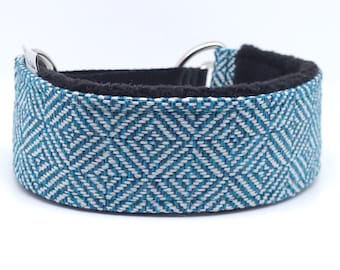 Comfortable, thick and soft, wool elegant, wide martingale dog collar. Whippet collar, greyhound collar, sighthound. Turquoise mosaic.