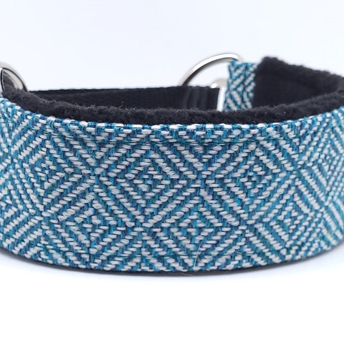 Comfortable, thick and soft, wool elegant, wide martingale dog collar. Whippet collar, greyhound collar, sighthound. Turquoise mosaic.