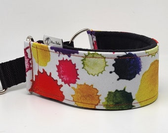 Cómodo, suave y acogedor collar martingale para perros. Collar para whippet, collar para galgo, collar jacquard para galgo, salpicaduras de colores.