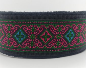 Comfortable, soft&cosy dog collar (whippet size). Pink/green/black. NEW