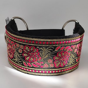 Comfortable, soft, cosy martingale dog collar. Width - 5.5cm/2,2''. Whippet collar, greyhound collar, sighthound collar, pink flowers