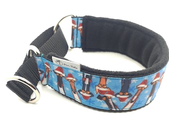 Martingale collar, whippet, greyhound, dog, soft, padded, whippet collar, blue, Christmas, greyhound