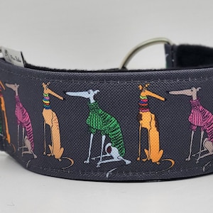 Comfortable, soft, martingale dog collar. Width 5cm/2''or 4cm/1.6". Whippet, greyhound, sighthound, ig, galgo collar cartoon, funny drawing