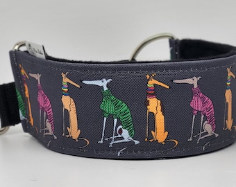 Bequemes, weiches, gemütliches Martingal-Hundehalsband. Breite: 5 cm. Whippet, Windhund, Windhund, Ig, Galgo-Halsband-Cartoon, lustige Zeichnung