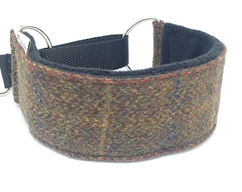 Comfortable, soft, tweed wool, elegant martingale dog collar. Whippet collar, greyhound collar, galgos, ig collar