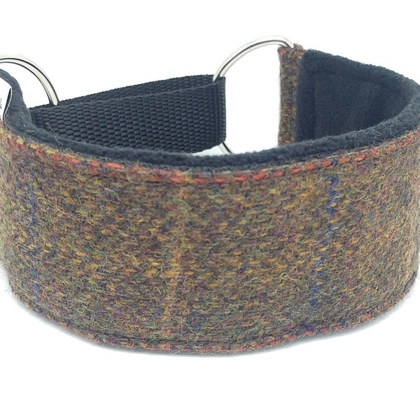 Comfortable, soft, tweed wool, elegant martingale dog collar. Whippet collar, greyhound collar, galgos, ig collar