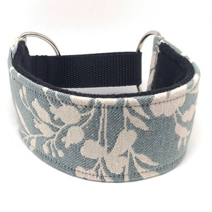 Comfortable, soft, cosy martingale dog collar. Whippet collar, greyhound collar,galgo, blue floral pattern