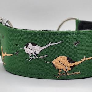 Comfortable, soft, cosy martingale dog collar. Width - 5cm/2''. Whippet, greyhound, sighthound, ig, galgo collar cartoon, funny drawing