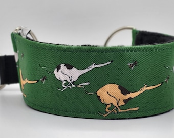 Comfortable, soft, cosy martingale dog collar. Width - 5cm/2''. Whippet, greyhound, sighthound, ig, galgo collar cartoon, funny drawing