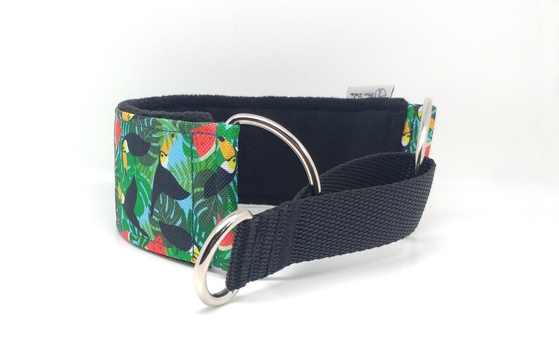 Comfortable, soft, martingale dog collar. Width 5.5cm/2,2''. Whippet collar, greyhound collar, sighthound collar. Toucans, watermelons image 5