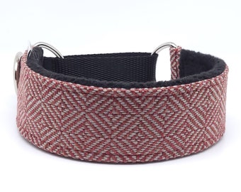 Comfortable, thick and soft, wool elegant, wide martingale dog collar. Whippet collar, greyhound collar, sighthound. Burgundy mosaic.