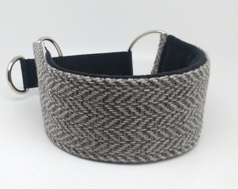 Grey Herringbone Martingale Dog Collar, Soft Polar Fleece Padded