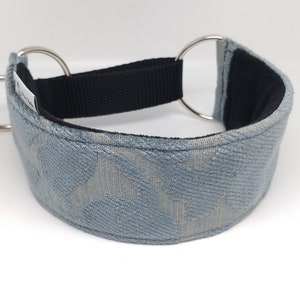 Comfortable, soft&cosy martingale dog collar. Whippet collar, greyhound collar, jacquard galgo collar, sky blue jacquard