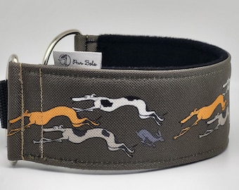 Comfortable, soft, cosy,  martingale dog collar. Whippet collar, greyhound collar, sighthound collar, cartoon