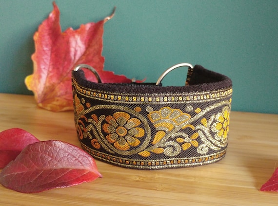 Comfortable, soft&cosy martingale dog collar. Width - 5.5cm/2,2''. Whippet,greyhound, windhund collar, padded collar. Orange, gold, lined