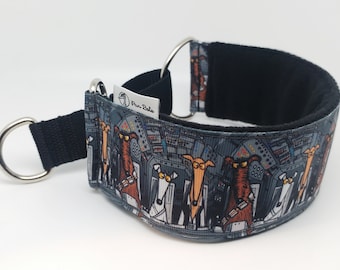 Comfortable, soft, cosy,  martingale dog collar. Whippet collar, greyhound collar, sighthound collar, cartoon