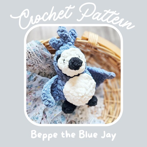 Beppe the Blue Jay Amigurumi Bird Crochet Pattern, English PDF