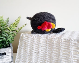Poppy den rödvingade svarta fågeln Amigurumi PDF-virkmönster