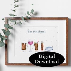 Familie Getränke Bild Digitaler Download | Alkoholische Getränke Druck | Familienbild | Personalisiertes Geschenk Personalisierte Familie Druck