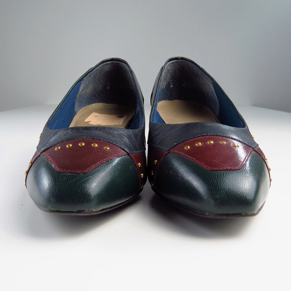 Vintage 1980s Colorblock Leather Low Heel Pumps -… - image 7