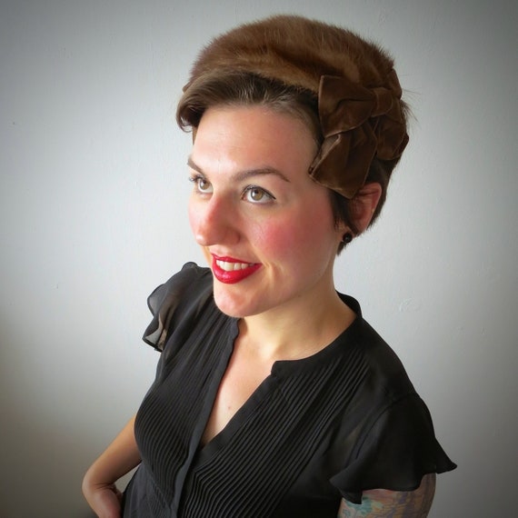 Vintage 1950s Venus in Fur Mink Cocktail Half Hat… - image 1