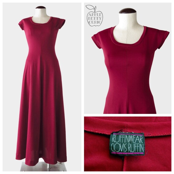 Vintage 1970s Merlot Minx Tee Shirt Maxi Dress - S