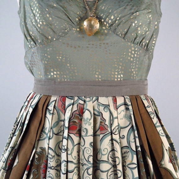 Vintage 1950s Novelty Print Pleated Dirndl Skirt … - image 6