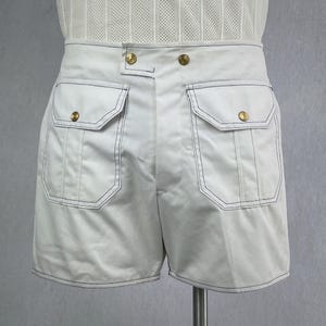 Vintage 1960s Mod Snap Pocket Swim Trunks - SIZE M - John Weitz State O&#39; Maine Pool Pants - 60s 70s Mens Swim Surf Pool Shorts - White Navy