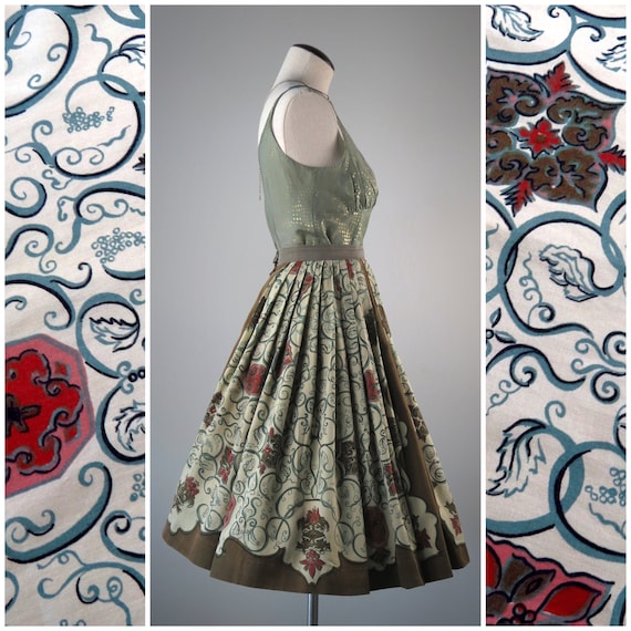 Vintage 1950s Novelty Print Pleated Dirndl Skirt … - image 4