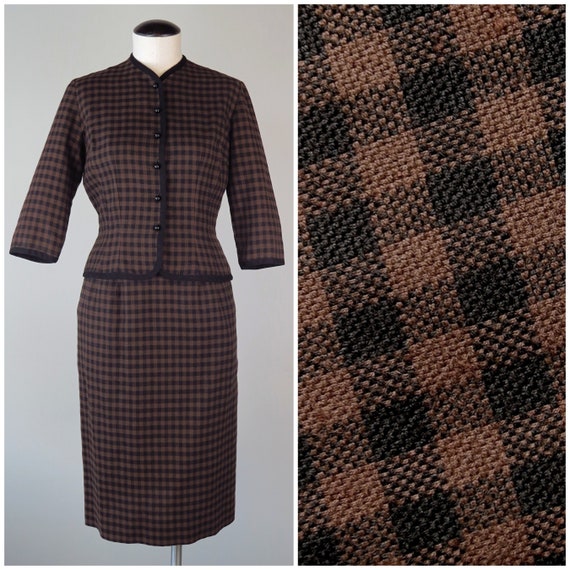 Vintage 1950s Gingham Skirt Suit - SIZE XS to S -… - image 1