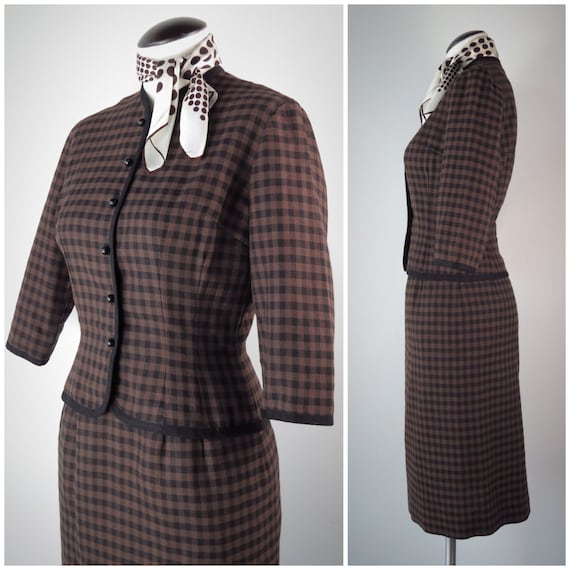 Vintage 1950s Gingham Skirt Suit - SIZE XS to S -… - image 2