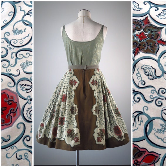 Vintage 1950s Novelty Print Pleated Dirndl Skirt … - image 5