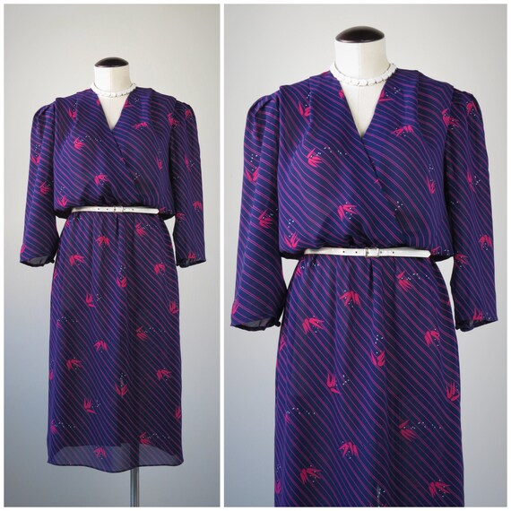 Vintage 1980s Surplice Secretary Dress - SIZE M t… - image 1