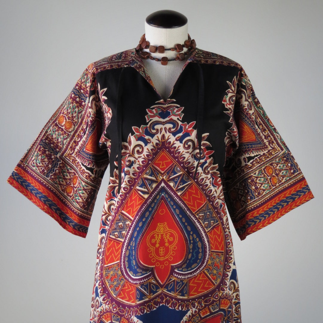 Vintage 1970s Unisex African Dashiki Maxi Kaftan Tunic - SIZE S/M - 100 ...