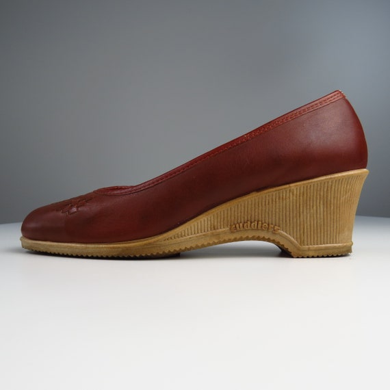 Vintage 1970s Oxblood Leather Wedge Heels - Cobbi… - image 2