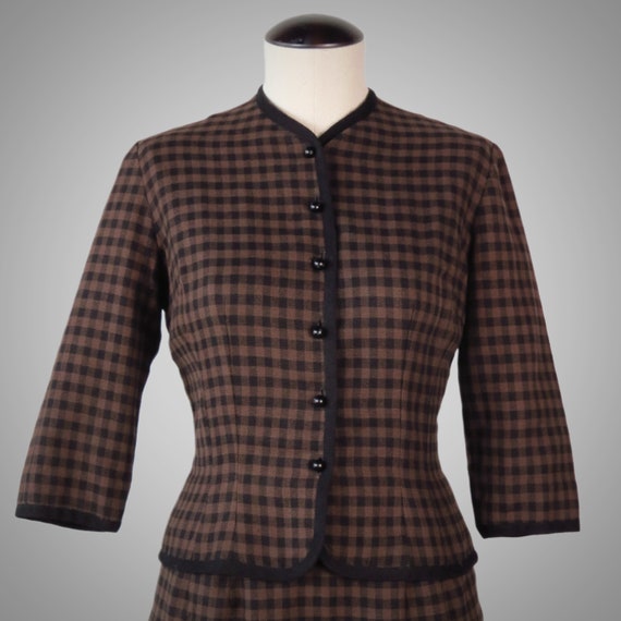 Vintage 1950s Gingham Skirt Suit - SIZE XS to S -… - image 3