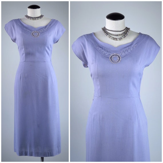 Vintage 1950s Lilac Beaded Sheath Dress - SIZE XS… - image 1