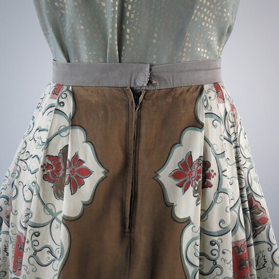 Vintage 1950s Novelty Print Pleated Dirndl Skirt … - image 7