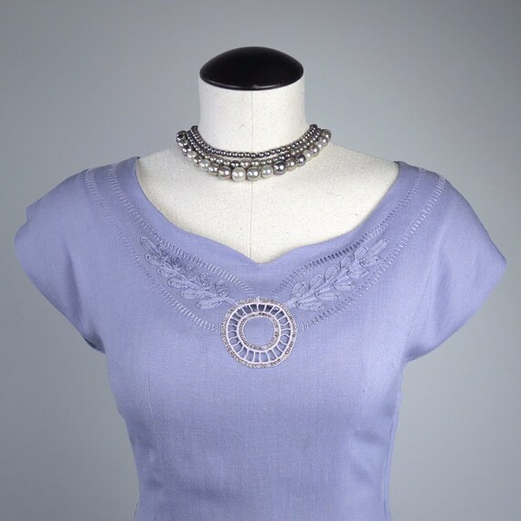 Vintage 1950s Lilac Beaded Sheath Dress - SIZE XS… - image 2