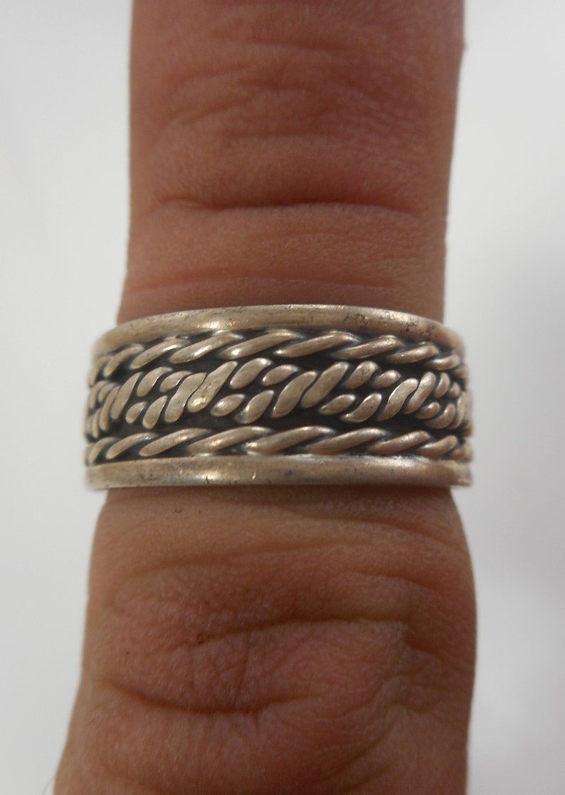 Woven Braid Design Ring Vintage Sterling Silver Wedding Band Size 7
