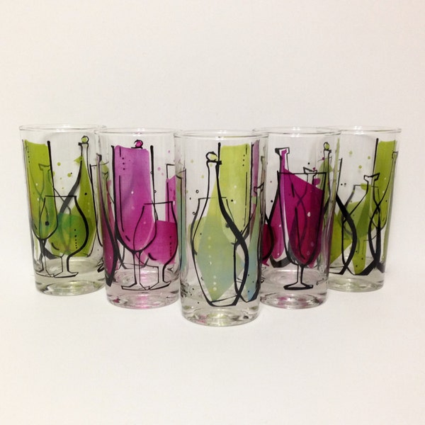 Vintage Cocktail Glasses Set of Five Mid Century Modern Atomic Style Glassware