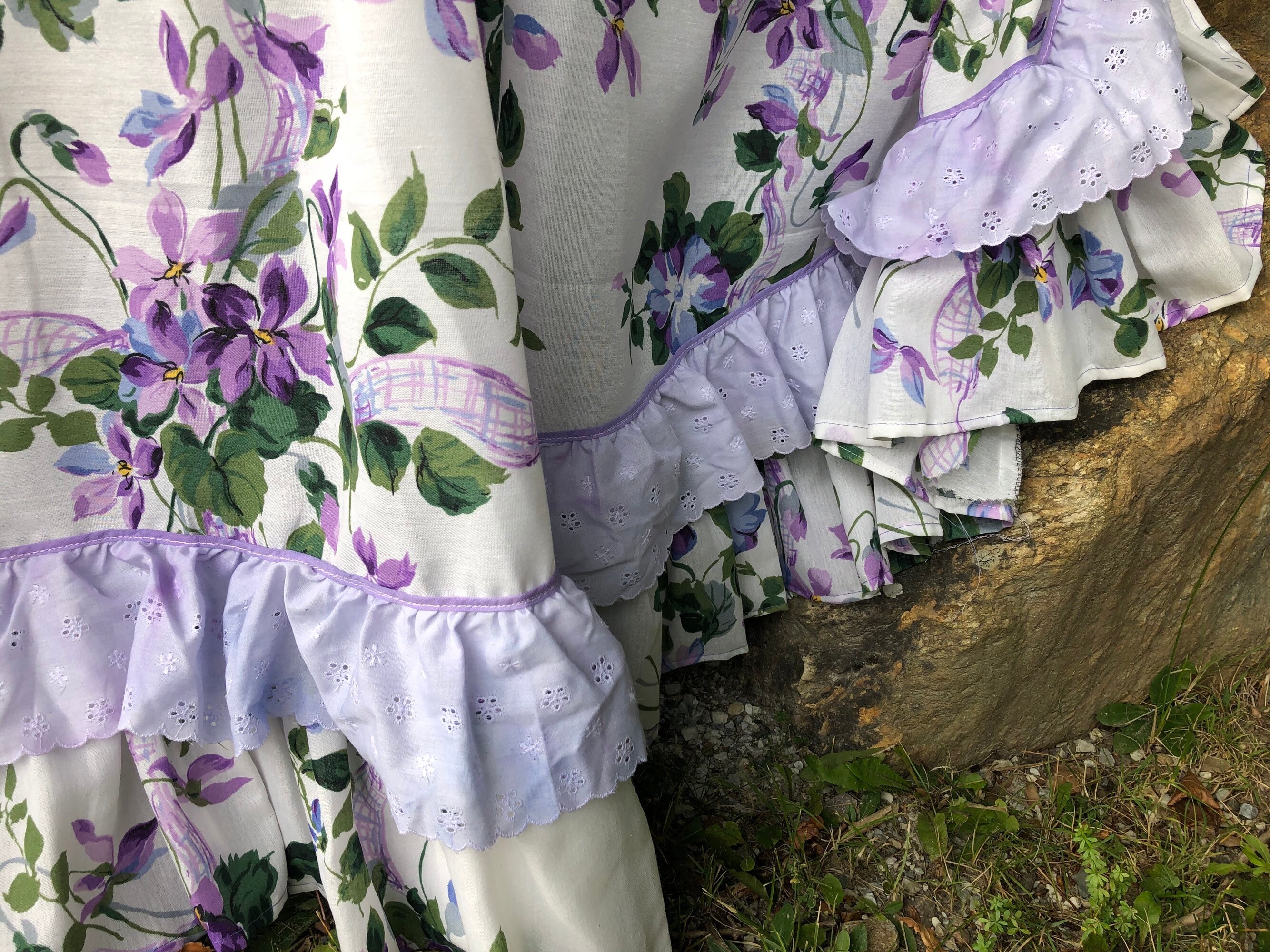 Lavender Peasant Blouse, Purple Floral Full Skirt, Reversible Capelit