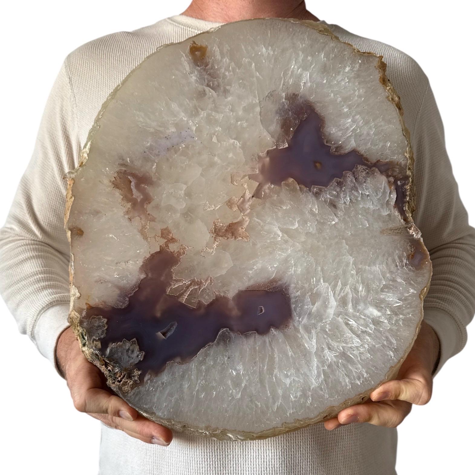 Huge Natural Agate Slab | Slice - Thick w/ Metal Stand - 16.75 lb 17" | Beautiful Home Office Table Décor