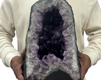 Natural Purple Amethyst Cathedral 37.75 lbs | Standing Geode Cave Color Crystal 14.25” w/ Base | Home Office Décor