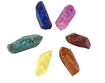 6 Color-dyed Quartz Point Crystals - green, blue, yellow, red, orange, blue  - Beautiful