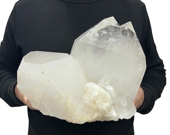 Large Natural Quartz Cluster - Beautiful Clear Point Crystals 10.5” 15.30 Lbs